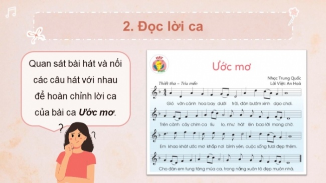 Soạn giáo án điện tử âm nhạc 4 cánh diều Tiết 27: Hát: Ước mơ