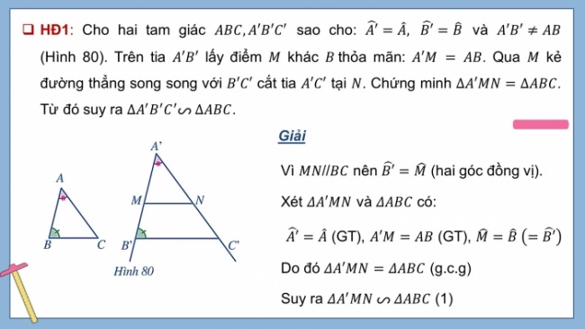 Soạn giáo án điện tử Toán 8 CD Chương 8 Bài 8: Trường hợp đồng dạng thứ ba của tam giác