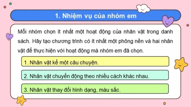 Soạn giáo án điện tử tin học 4 cánh diều Chủ đề F bài 7: Thực hành tạo chương trình của em (Bài tập theo nhóm)