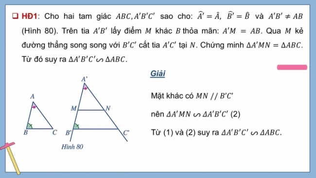 Soạn giáo án điện tử Toán 8 CD Chương 8 Bài 8: Trường hợp đồng dạng thứ ba của tam giác