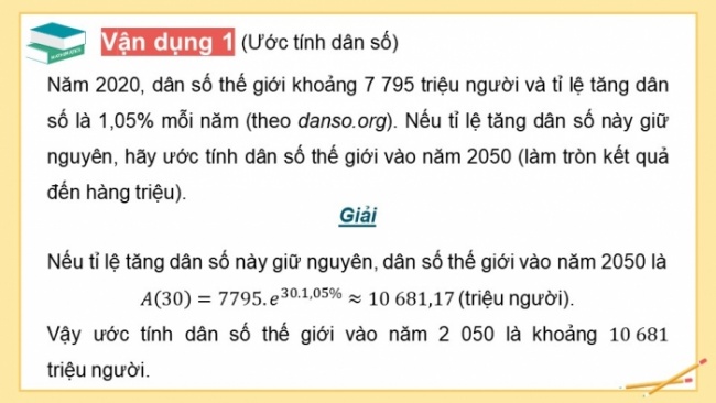 Soạn giáo án điện tử toán 11 KNTT HĐ thực hành và trải nghiệm 3: Một vài mô hình toán học sử dụng hàm số mũ và hàm số lôgarit