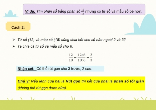 Soạn giáo án điện tử toán 4 CTST Bài 63: Rút gọn phân số