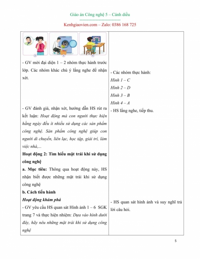 Giáo án Công nghệ 5 mới năm 2024 cánh diều