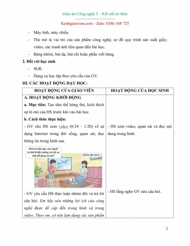 Giáo án Công nghệ 5 mới năm 2024 kết nối tri thức