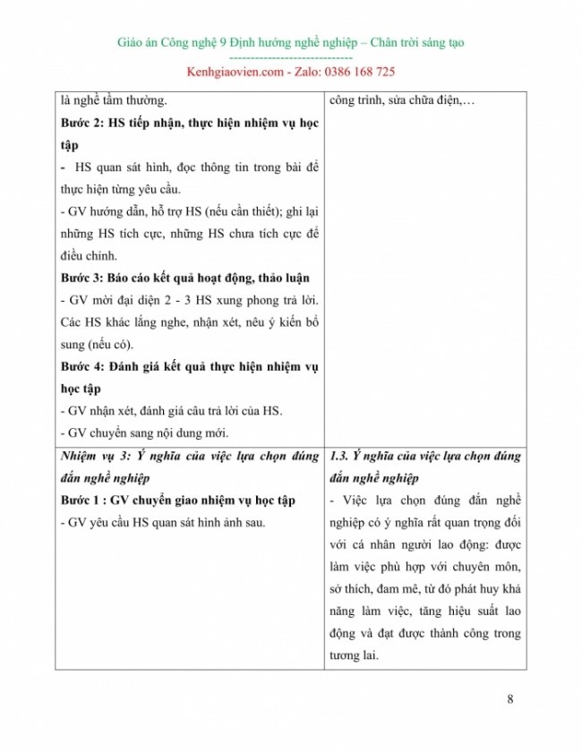 Giáo án Công nghệ 9 - Định hướng nghề nghiệp mới năm 2024 chân trời sáng tạo