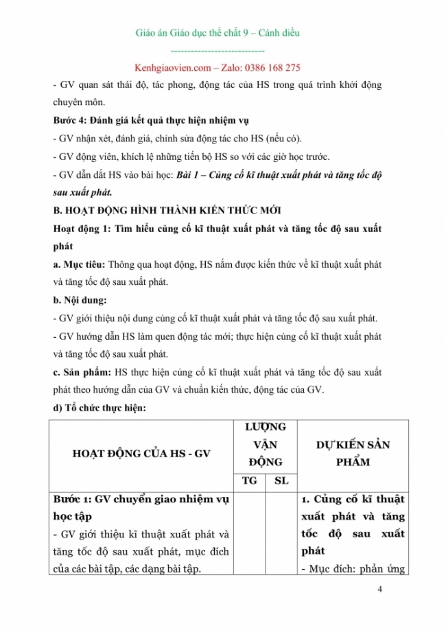 Giáo án Thể dục 9 mới năm 2024 cánh diều