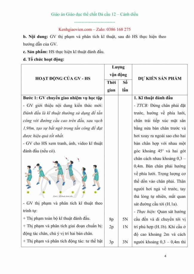 Giáo án Đá cầu 12 mới năm 2024 cánh diều