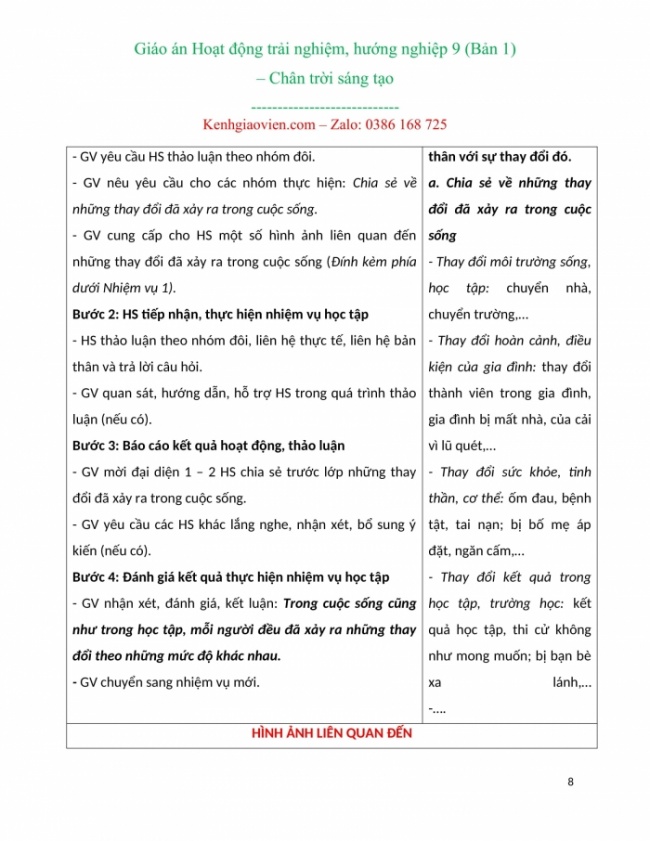 Giáo án Hoạt động trải nghiệm hướng nghiệp 9 bản 1 mới năm 2024 chân trời sáng tạo