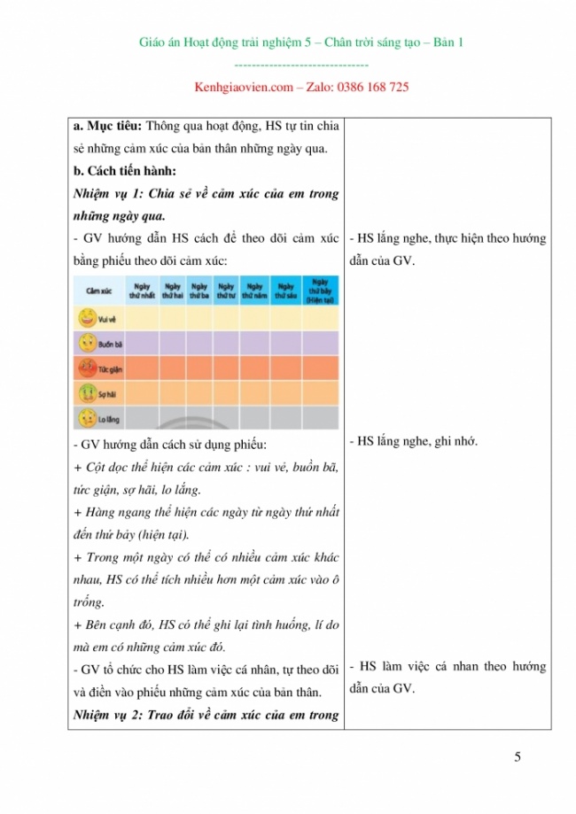 Giáo án Hoạt động trải nghiệm 5 bản 1 mới năm 2024 chân trời sáng tạo