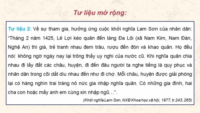 Soạn giáo án điện tử lịch sử 11 Cánh diều Bài 8: Một số cuộc khởi nghĩa và chiến tranh giải phóng trong lịch sử Việt Nam (từ TK III TCN đến cuối TK XIX) (P2)