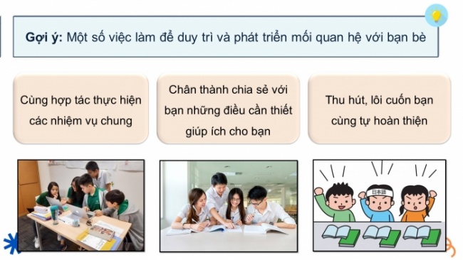 Soạn giáo án điện tử HĐTN 4 CTST bản 2 Tuần 8: HĐGDTCĐ - Thực hiện lời nói, việc làm để duy trì và phát triển mối quan hệ với bạn bè