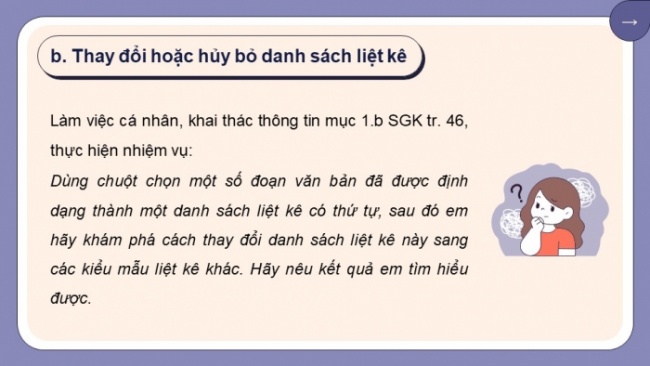 Soạn giáo án điện tử Tin học 8 CD Chủ đề E2 Bài 3: Danh sách liệt kê và tiêu đề trang