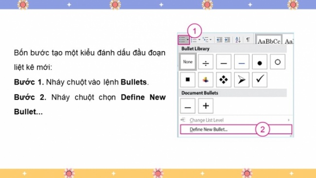 Soạn giáo án điện tử Tin học 8 CD Chủ đề E2 Bài 4: Thực hành tạo danh sách liệt kê và tiêu đề trang