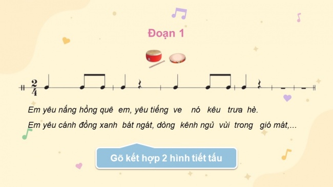 Soạn giáo án điện tử âm nhạc 4 KNTT Tiết 32: Ôn bài hát: Em yêu mùa hè quê em; Nhạc cụ: Thể hiện nhạc cụ gõ hoặc nhạc cụ giai điệu