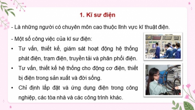 Soạn giáo án điện tử Công nghệ 8 CD Bài 15: Một số ngành nghề kĩ thuật điện phổ biến