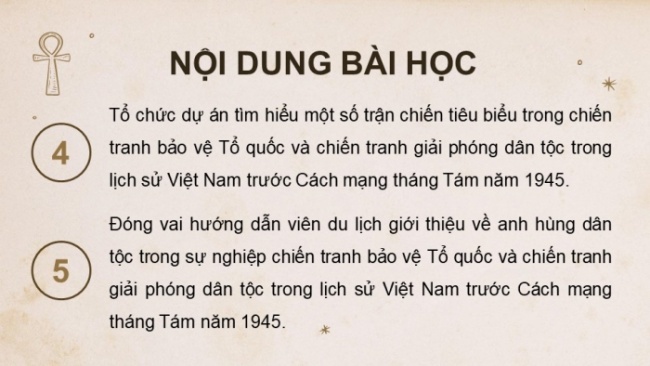 Soạn giáo án điện tử lịch sử 11 Cánh diều Nội dung thực hành chủ đề 4: Chiến tranh bảo vệ Tổ quốc và chiến tranh giải phóng dân tộc trong lịch sử Việt Nam (trước cách mạng tháng Tám năm 1945) (P1)