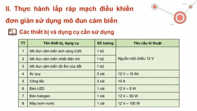 Soạn giáo án điện tử Công nghệ 8 CD Bài 14: Lắp ráp mạch điều khiển đơn giản sử dụng mô đun cảm biến