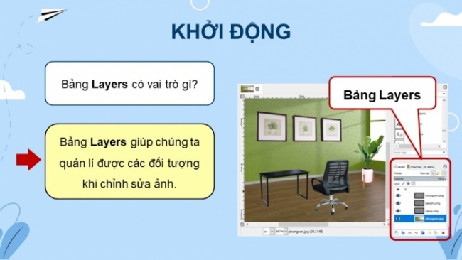 Soạn giáo án điện tử Tin học 8 CD Chủ đề E3 Bài 5: Thực hành làm việc với lớp ảnh và vùng chọn