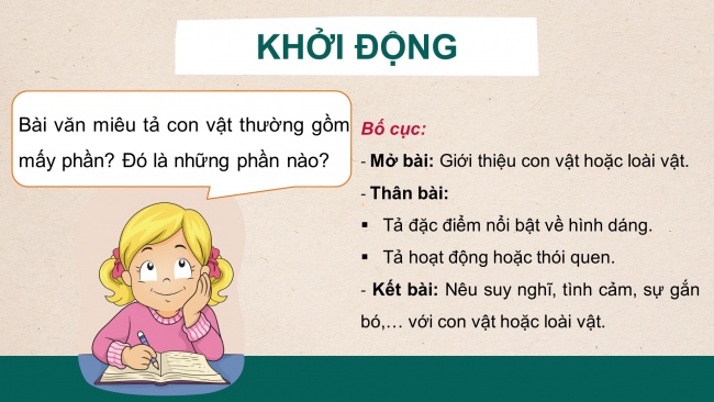 Soạn giáo án điện tử tiếng việt 4 CTST CĐ 7 Bài 3 Viết: Lập dàn ý cho bài văn miêu tả con vật