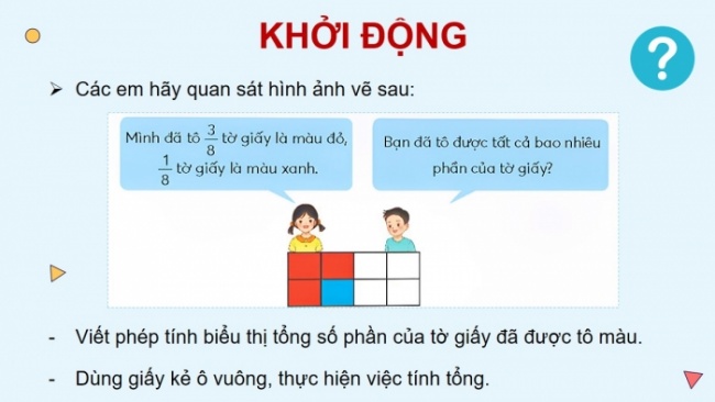 Soạn giáo án điện tử toán 4 CTST Bài 68: Cộng hai phân số cùng mẫu số