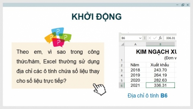 Soạn giáo án điện tử Tin học 8 CD Chủ đề E1 Bài 5: Các kiểu địa chỉ trong Excel