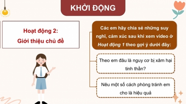 Soạn giáo án điện tử HĐTN 4 CTST bản 2 Tuần 22: HĐGDTCĐ - Nguy cơ và cách phòng tránh bị xâm hại tinh thần