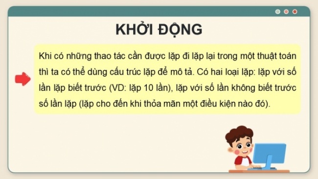 Soạn giáo án điện tử Tin học 8 CD Chủ đề F Bài 5: Thể hiện cấu trúc lặp trong chương trình
