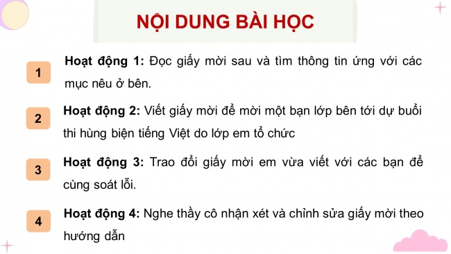 Soạn giáo án điện tử tiếng việt 4 KNTT Bài 30 Viết: Viết giấy mời