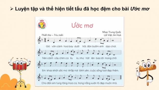 Soạn giáo án điện tử âm nhạc 4 cánh diều Tiết 30: Ôn tập nhạc cụ; Vận dụng