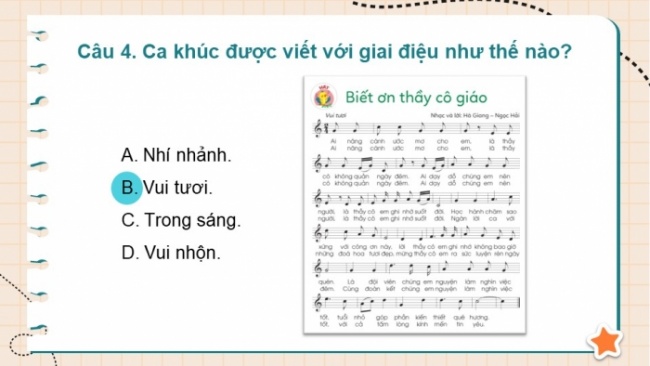 Soạn giáo án điện tử âm nhạc 4 cánh diều Tiết 32: Đọc nhạc: Bài đọc nhạc số 4; Nghe nhạc: Thầy cô là tất cả