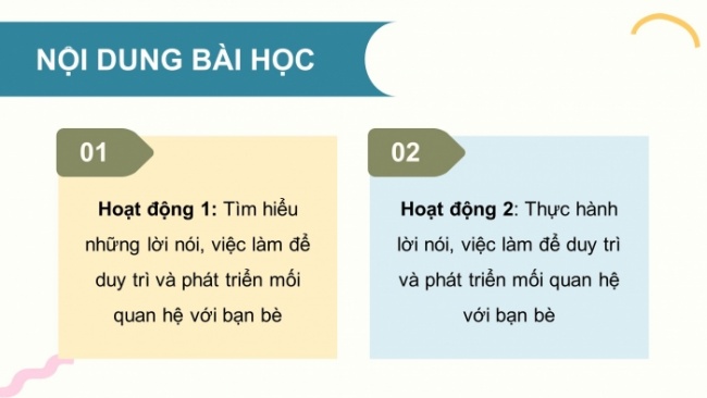 Soạn giáo án điện tử HĐTN 4 CTST bản 2 Tuần 8: HĐGDTCĐ - Thực hiện lời nói, việc làm để duy trì và phát triển mối quan hệ với bạn bè