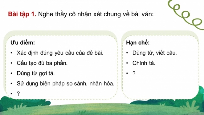 Soạn giáo án điện tử tiếng việt 4 CTST CĐ 6 Bài 2 Viết: Trả bài văn miêu tả cây cối