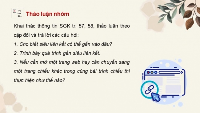 Soạn giáo án điện tử Tin học 8 CD Chủ đề E2 Bài 8: Kết nối đa phương tiện và hoàn thiện trang chiếu