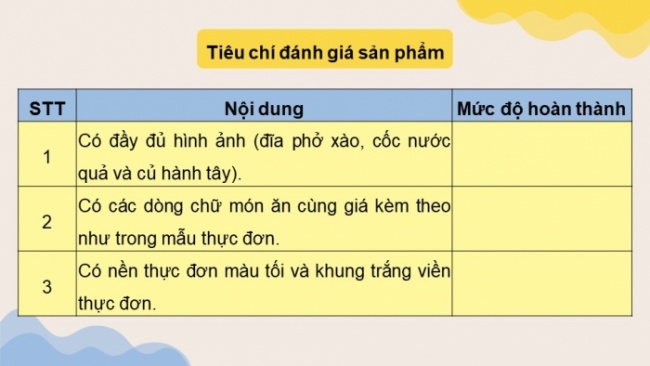 Soạn giáo án điện tử Tin học 8 CD Chủ đề E3 Bài 7: Thực hành tạo thực đơn cho quán ăn