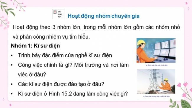 Soạn giáo án điện tử Công nghệ 8 CD Bài 15: Một số ngành nghề kĩ thuật điện phổ biến