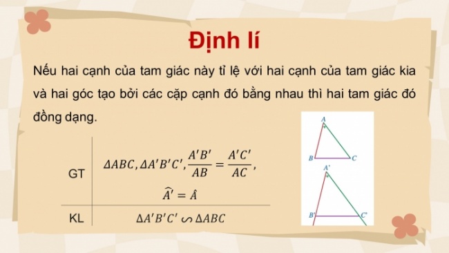 Soạn giáo án điện tử Toán 8 CD Chương 8 Bài 7: Trường hợp đồng dạng thứ hai của tam giác