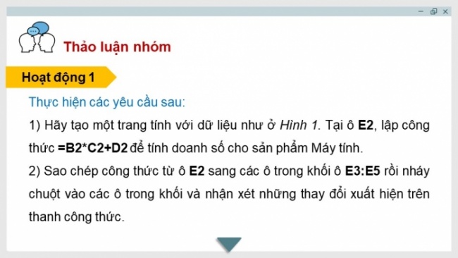 Soạn giáo án điện tử Tin học 8 CD Chủ đề E1 Bài 5: Các kiểu địa chỉ trong Excel