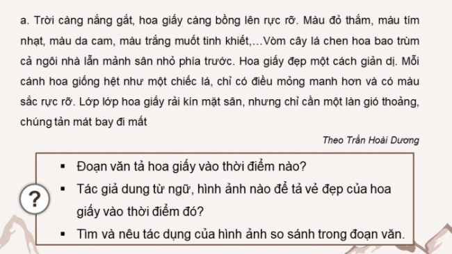 Soạn giáo án điện tử tiếng việt 4 CTST CĐ 6 Bài 3 Viết: Luyện tập viết đoạn văn cho bài văn miêu tả cây cối