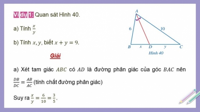 Soạn giáo án điện tử Toán 8 CD Chương 8 Bài 4: Tính chất đường phân giác của tam giác