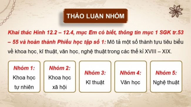 Soạn giáo án điện tử Lịch sử 8 CD Bài 12: Sự phát triển của khoa học, kĩ thuật, văn học, nghệ thuật trong các thế kỉ XVIII - XIX