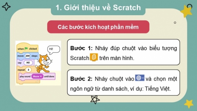 Soạn giáo án điện tử tin học 4 cánh diều Chủ đề F bài 1: Làm quen với lập trình trực quan