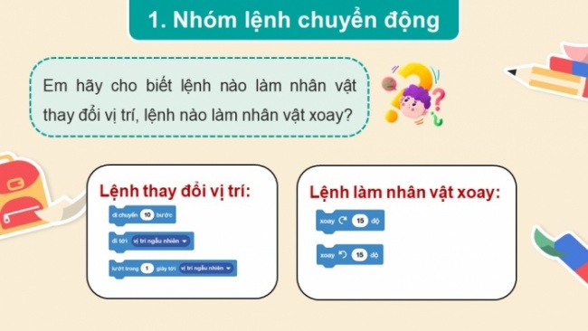 Soạn giáo án điện tử tin học 4 cánh diều Chủ đề F bài 5: Tạo chương trình có nhân vật chuyển động