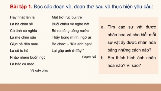 Soạn giáo án điện tử tiếng việt 4 CTST CĐ 4 Bài 4 Luyện từ và câu: Luyện tập về nhân hóa