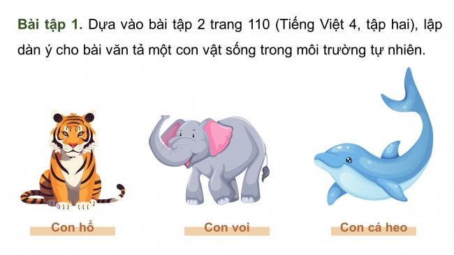 Soạn giáo án điện tử tiếng việt 4 CTST CĐ 8 Bài 1 Viết: Luyện tập lập dàn ý cho bài văn miêu tả con vật