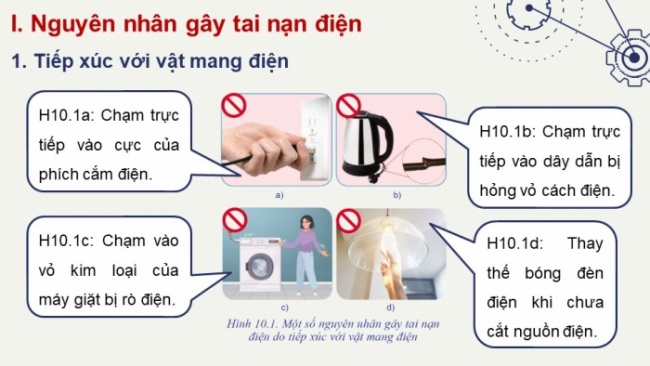 Soạn giáo án điện tử Công nghệ 8 CD Bài 10: Nguyên nhân gây tai nạn điện và biện pháp an toàn điện