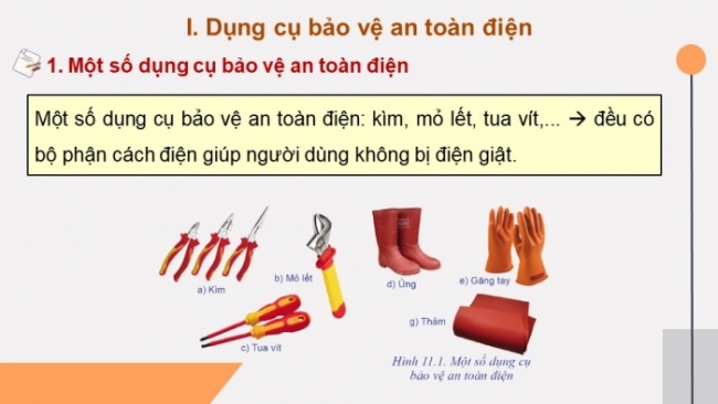 Soạn giáo án điện tử Công nghệ 8 CD Bài 11: Dụng cụ bảo vệ an toàn điện và cách sơ cứu người bị tai nạn điện