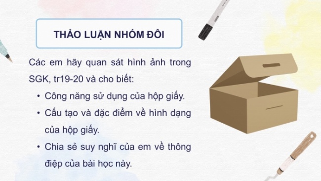 Soạn giáo án điện tử Mĩ thuật 8 CD Bài 5: Thiết kế trang trí bao bì bằng giấy (Bản 1)