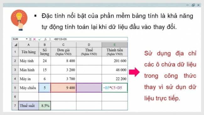 Soạn giáo án điện tử Tin học 8 CD Chủ đề E1 Bài 5: Các kiểu địa chỉ trong Excel