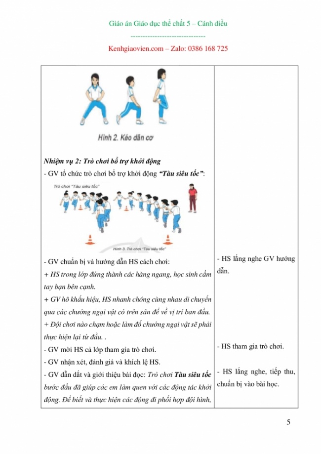 Giáo án Thể dục 5 mới năm 2024 cánh diều