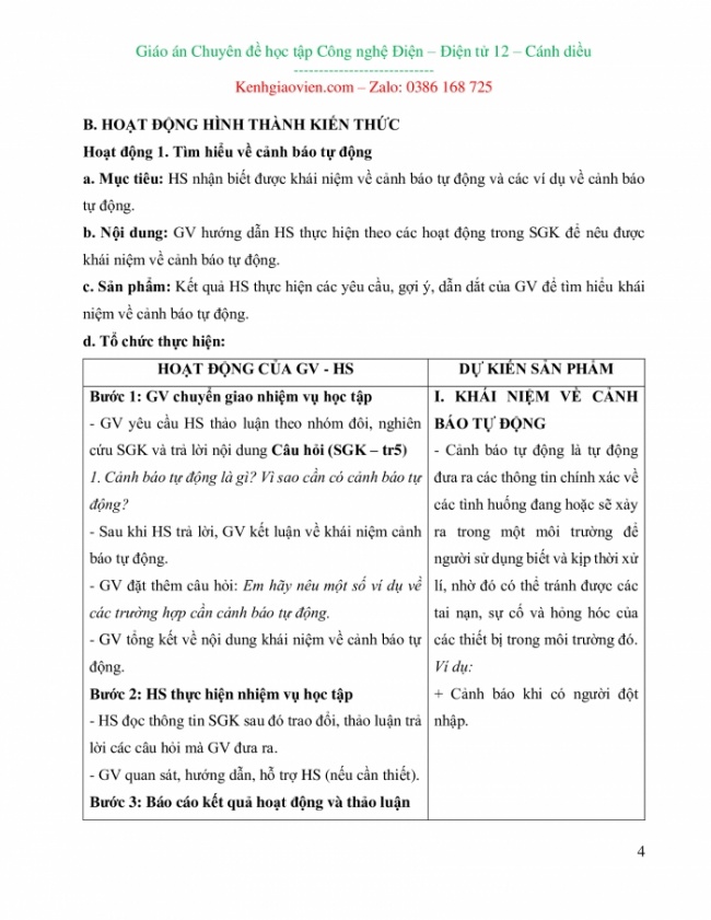 Giáo án chuyên đề công nghệ điện - điện tử 12 mới năm 2024 cánh diều